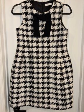 A loves A girls Black & White Houndstooth Bouclé Shift Dress with Bow